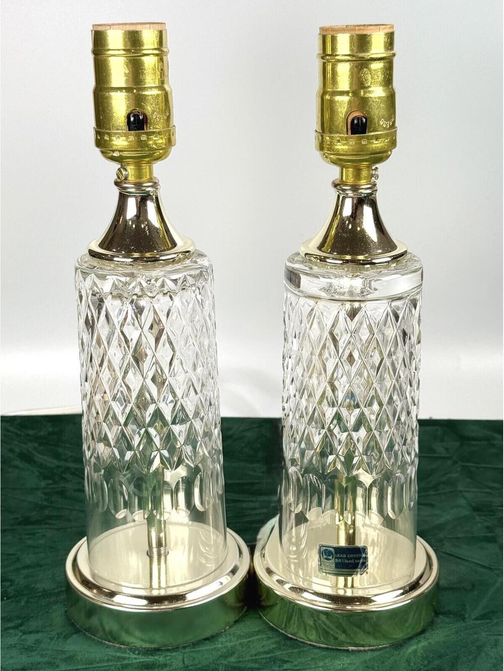 Set of 2 Lausitzer Glas German Democratic Republic Hand Cut Crystal Lamps 10 in